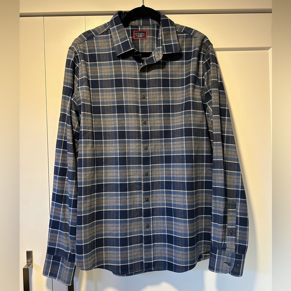 UNTUCKit Navy and Gray Plaid Shirt